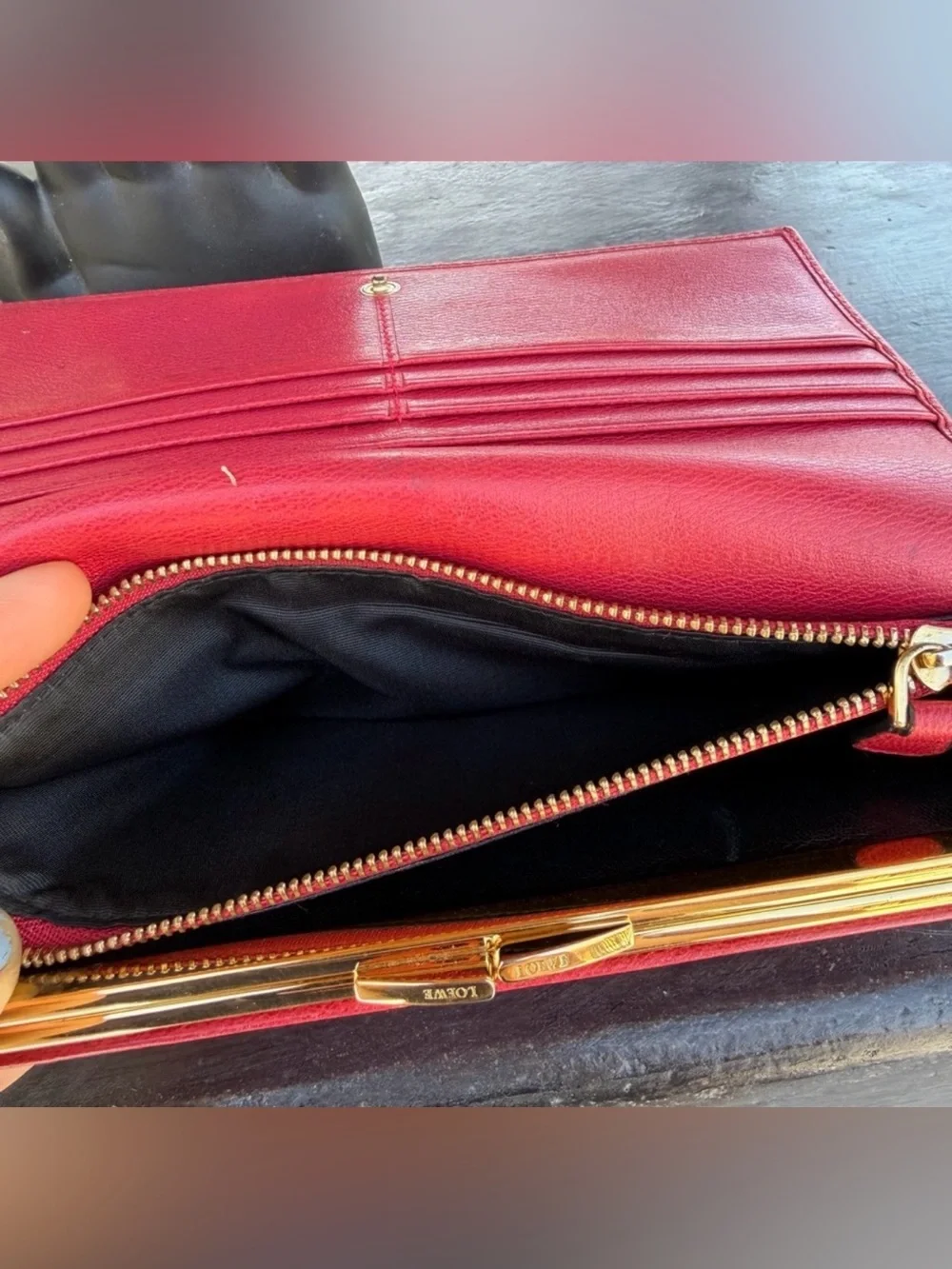 Authentic Vintage Loewe Anagram Leather Continental Long Wallet Gold Hardware